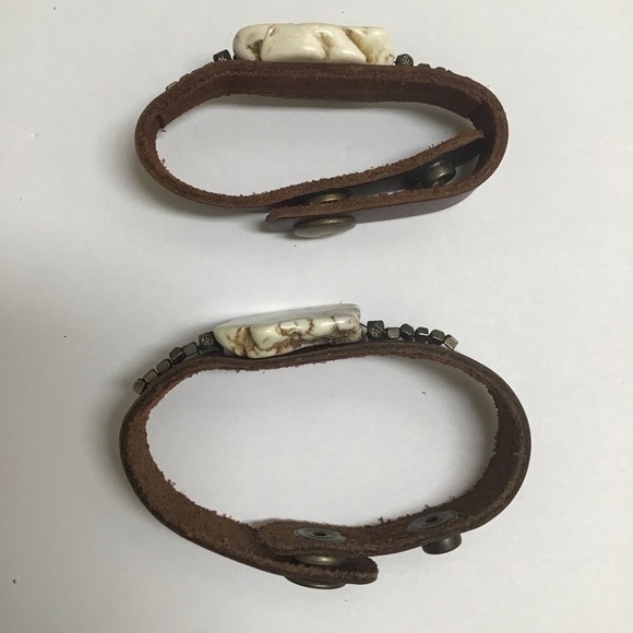 Leather Bracelet Snap Cuff Howlite Beads Closure Adjusts Boho Made In Mexico NEW - Picture 10 of 12